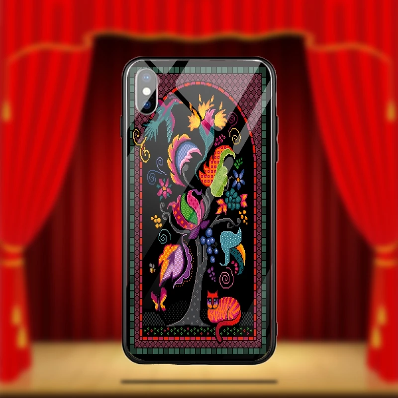 Phone Cases Cover for iPhone 8 7 6 6S Plus X XR XS 11 Pro Max Coque Bags Personalized Pattern Khokhloma Black Flower | Мобильные