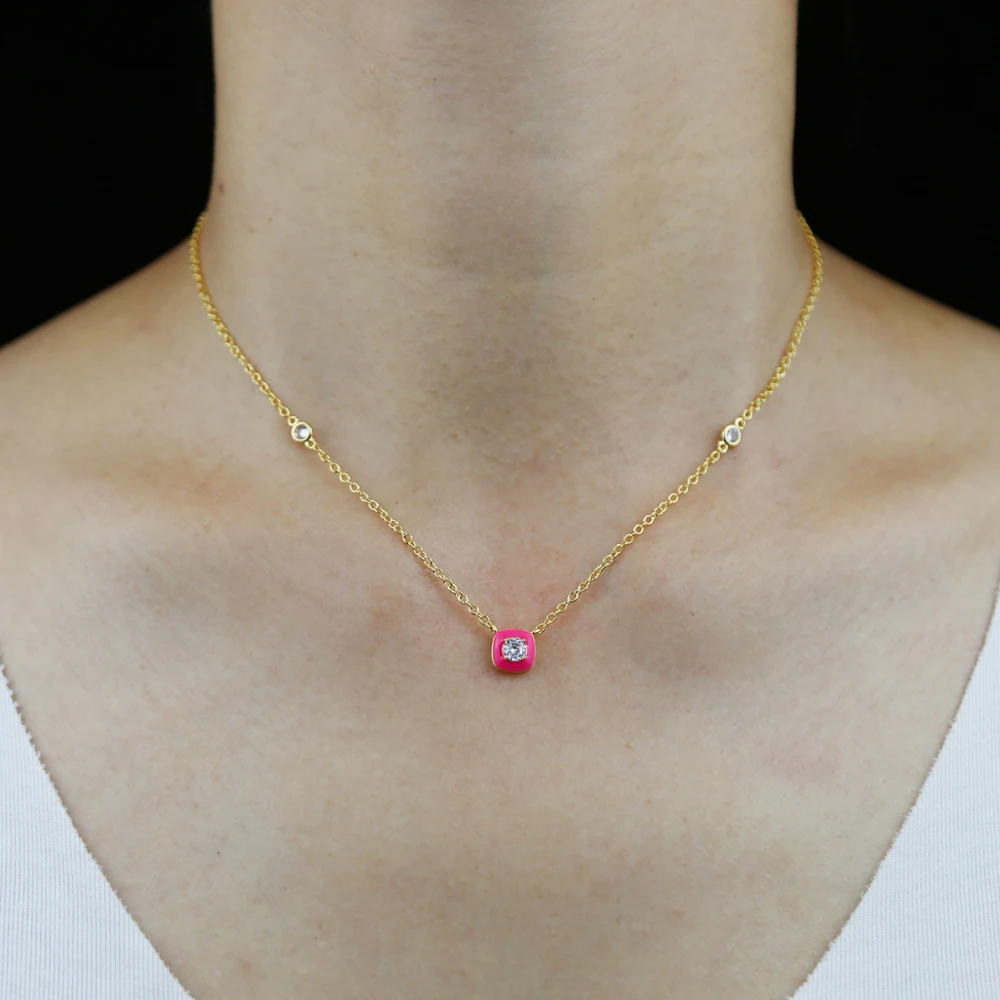 Золотистая Геометрическая круглая рамка CZ неоновая эмаль квадратный