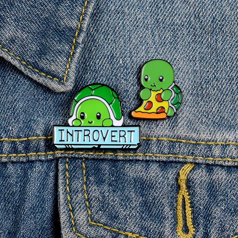

Introvert Tortoise Pins Cartoon Animal Love Pizza Lapel Enamel Pins Brooches Badges Clothes Bag Pins Jewelry Gifts For Friends