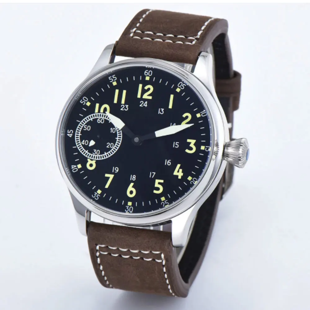 

Vintage 44mm Corgeut black sterile dial luminous 17 jewels Asian 6497 Mechanical Hand Winding movement men's watch cor70