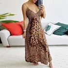 Женское леопардовое Платье макси с глубоким V-образным вырезом, длинные пляжные платья на бретелях-спагетти без рукавов с запахом бабочки для ночного клуба