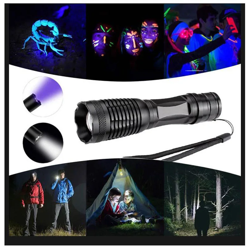 

2 in 1 powerful 395nm Led UV Flashlight flash Torch white Light Ultra Violet Scorpions lamp Blacklight UV Fluorescent Lamp Money