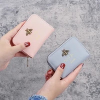 fashion women girls mini short wallet pu leather small bee coin purse card holders lady girl mini solid color money bag