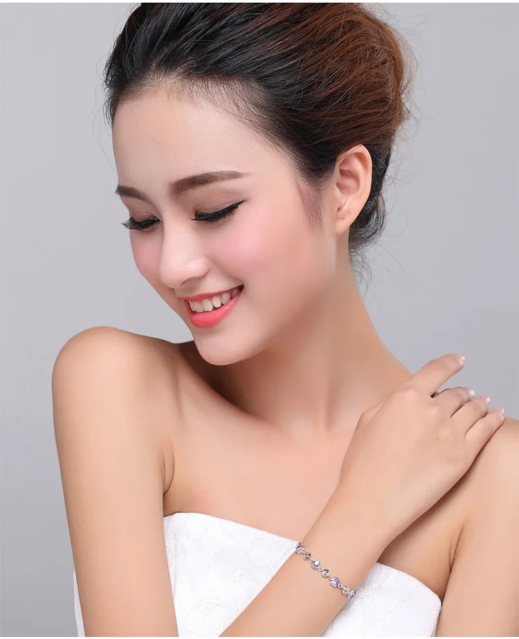 

D04 Fashion 925 Silver Women's Bracelet Jewelry 520 I Love U Bracelet White Purple Crystal Hot Sale Trendy Jewelry