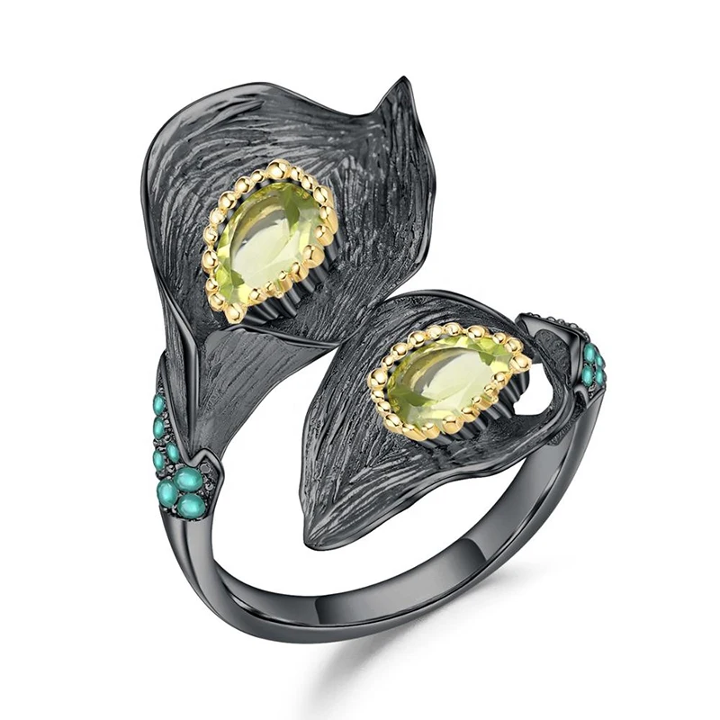 

Natural Peridot Flower 925 Silver Ring 210331-33