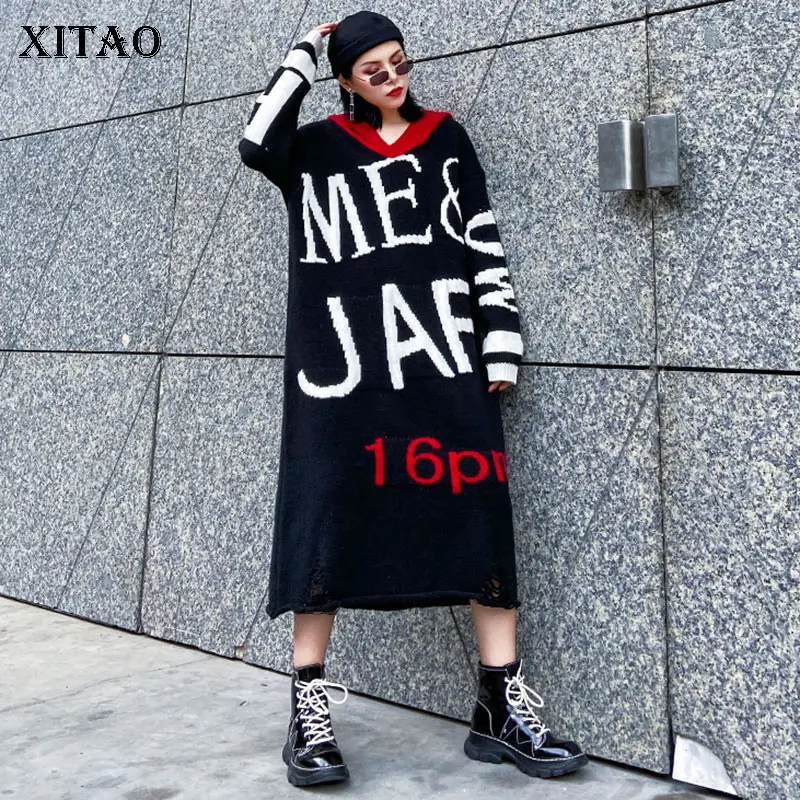 XITAO трикотаж надписи платье с кисточками женская мода новый пуловер капюшоном
