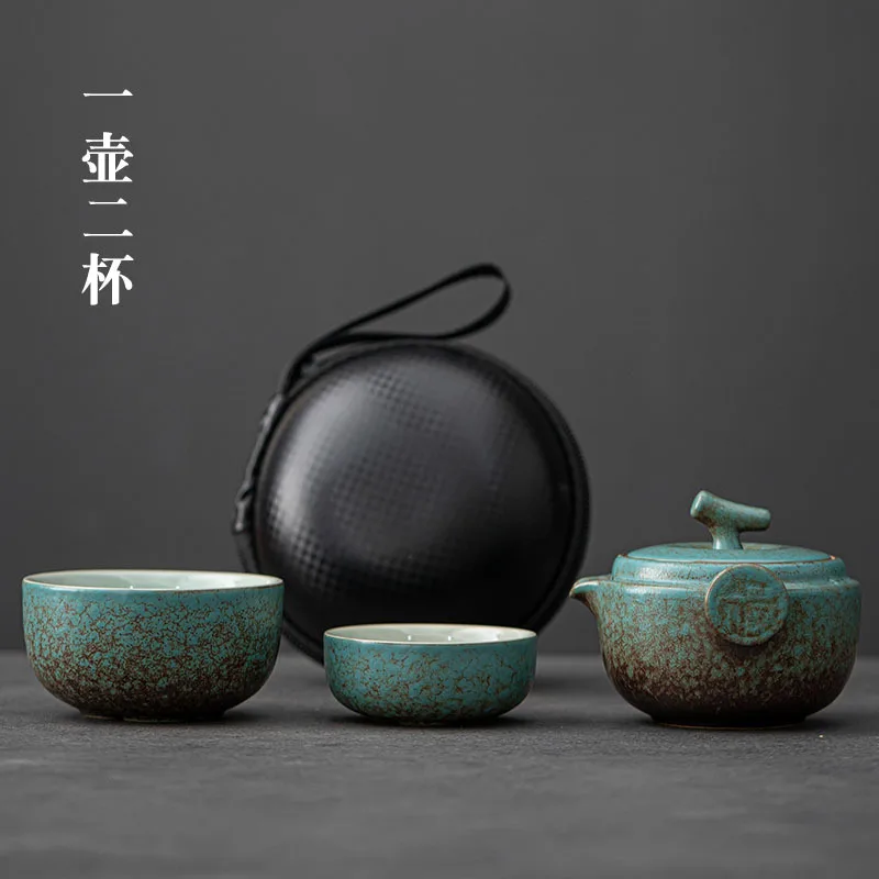 Зеленый Керамика Чай горшок чашка ручной работы Портативный чайный набор для