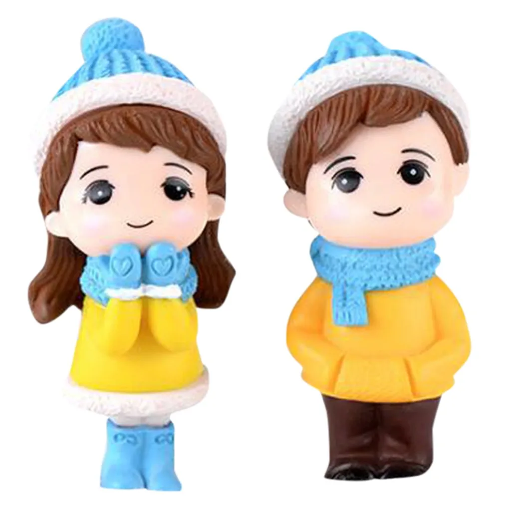 Мини Пара Снеговик статуя смолы ремесленника сад миниатюрный кукольный домик