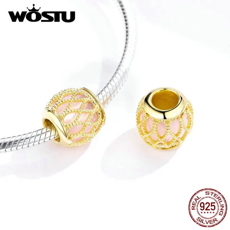 WOSTU, настоящее 925 пробы, серебряный, лэмпворк, круглые бусины, ажурные амулеты, золотой кулон, подходит для оригинального браслета, изготовления ювелирных изделий CQC1315
