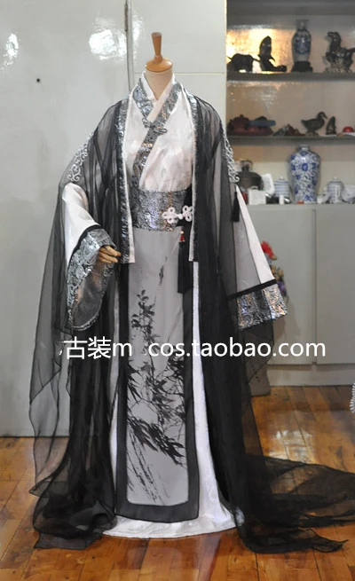 

Anime Sha Po Lang Gu Yun Cosplay Costume Black White Bamboo Ink Print Costume Ancient Chinese Han Fu Costume For Men