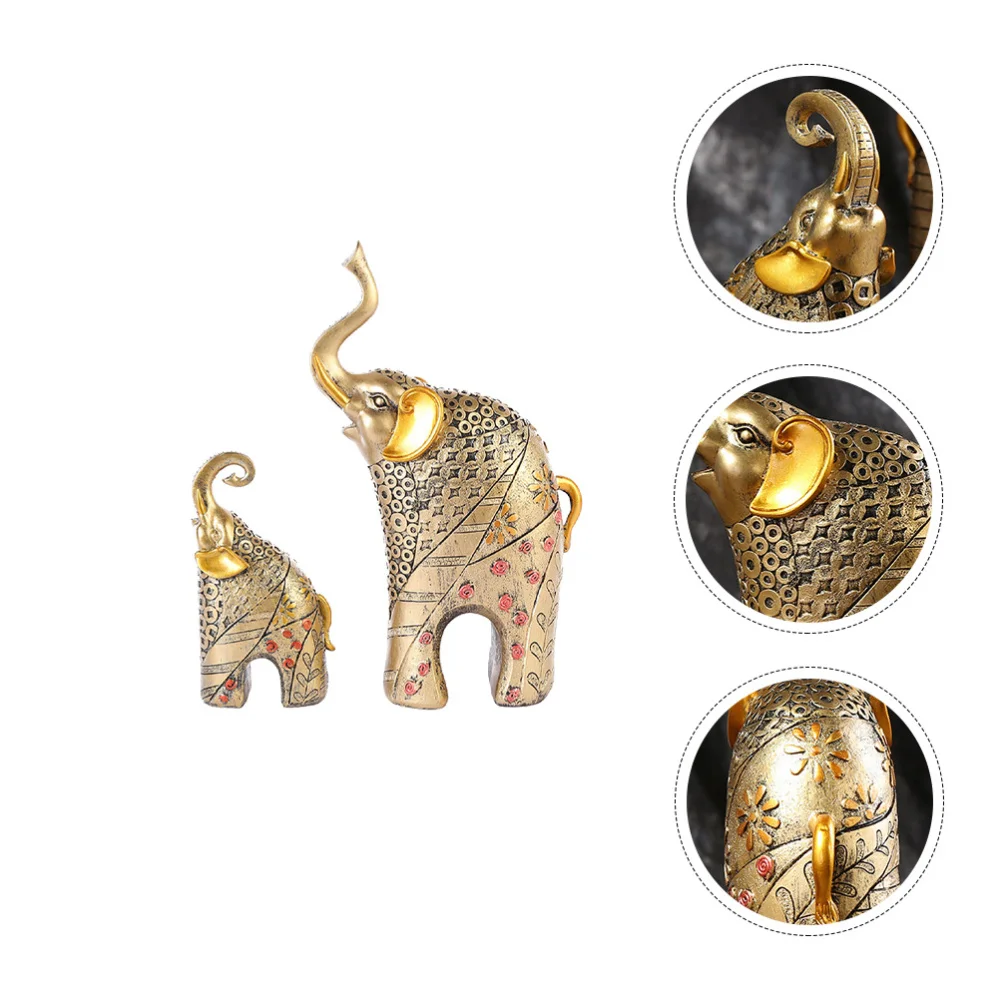 

2pcs Resin Elephant Figurine Elephant Trunk Statue Wealth Figurine Home Decor