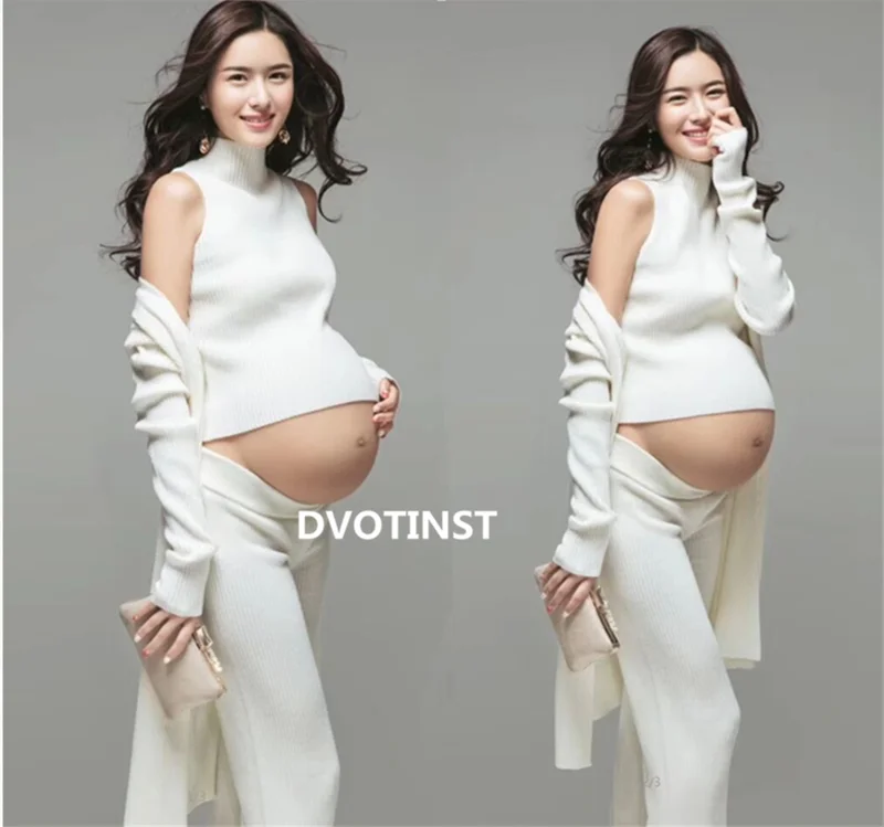 Dvotinst женский реквизит для фотосъемки трикотажный элегантный белый пальто брюки