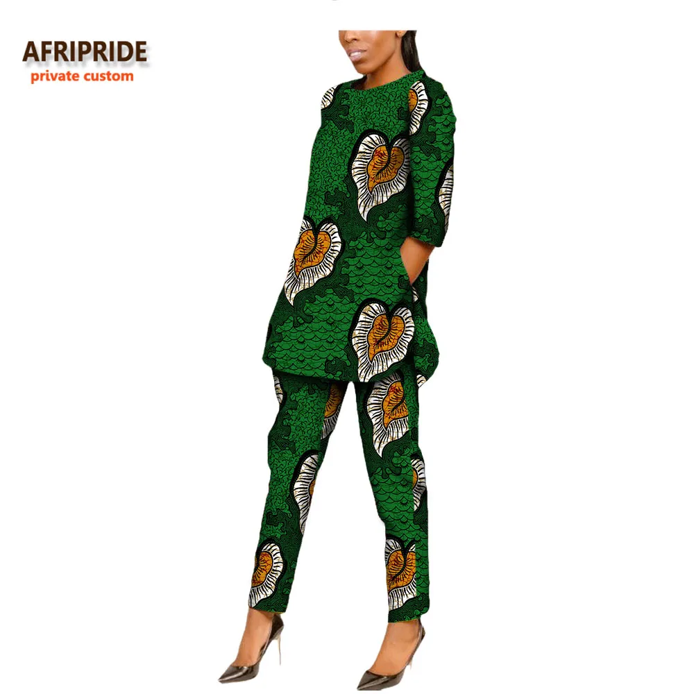 Осенний женский костюм в африканском стиле AFRIPRIDE, индивидуальный повседневный костюм с полурукавом и открытым верхом+ штаны длиной до щиколотки, A722623 - Цвет: 528J