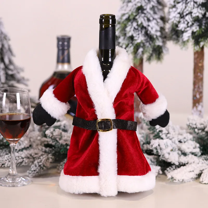 

Classic Red Christmas Wine Bottle Covers Christmas Dress Skirt Wine Bottle Decoration Creative Red Wine Desktop Layout