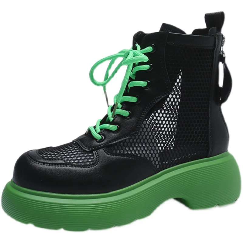 

Fashion Trend Mesh Breathable Martin Boots Summer New Wild Thick-Soled Increased Ladies Short Boots