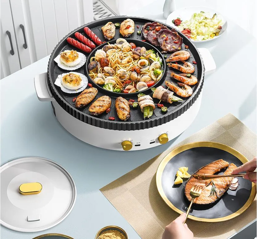 220V электрический гриль для тушеного мяса с антипригарным покрытием барбекю на
