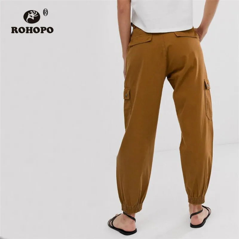 ROHOPO/женские хлопковые брюки-карго цвета хаки сезон осень потертые Хлопковые