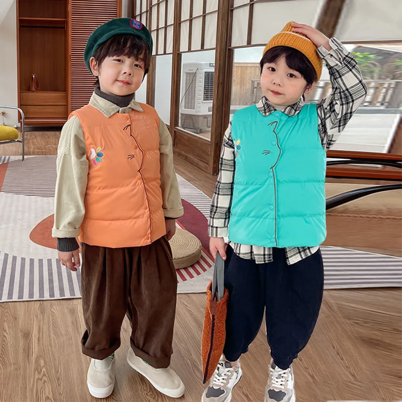 

2-6 Years Children's Down Vests Spring & Autumn Warm 90% White Down Jackets for Boys Waistcoats Baby Girls Vest Fall Clothes