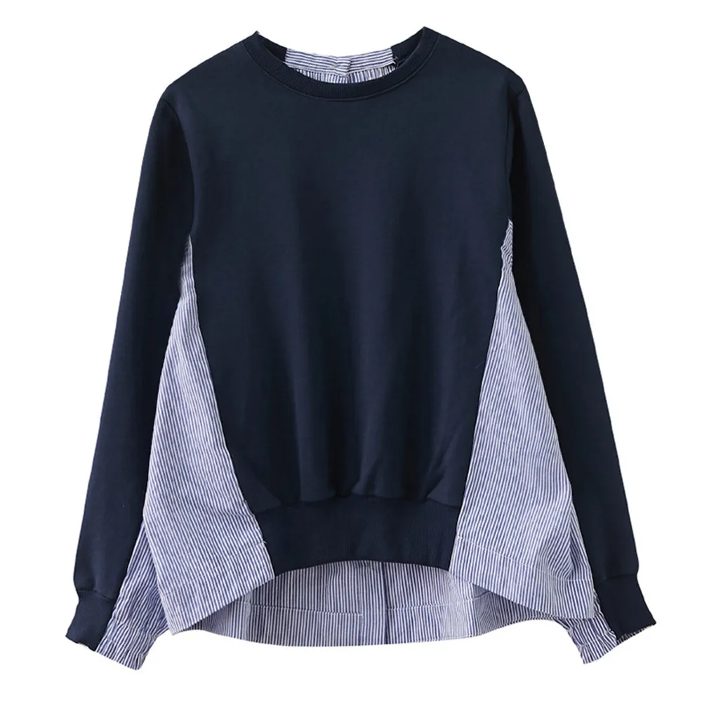 

Women Long Sleeve Sweatshirt Casual 2020 Oversized Pullover Tops Loose Patchwork Striped Hoodies Shirt Female Tunic