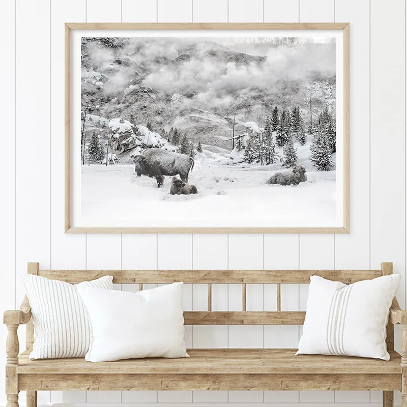 Snow Winter Forest Deer Nature Landscape Poster Nordic Canvas Print Wall Art Painting Scandinavian Decoration Picture Home Decor | Дом и сад