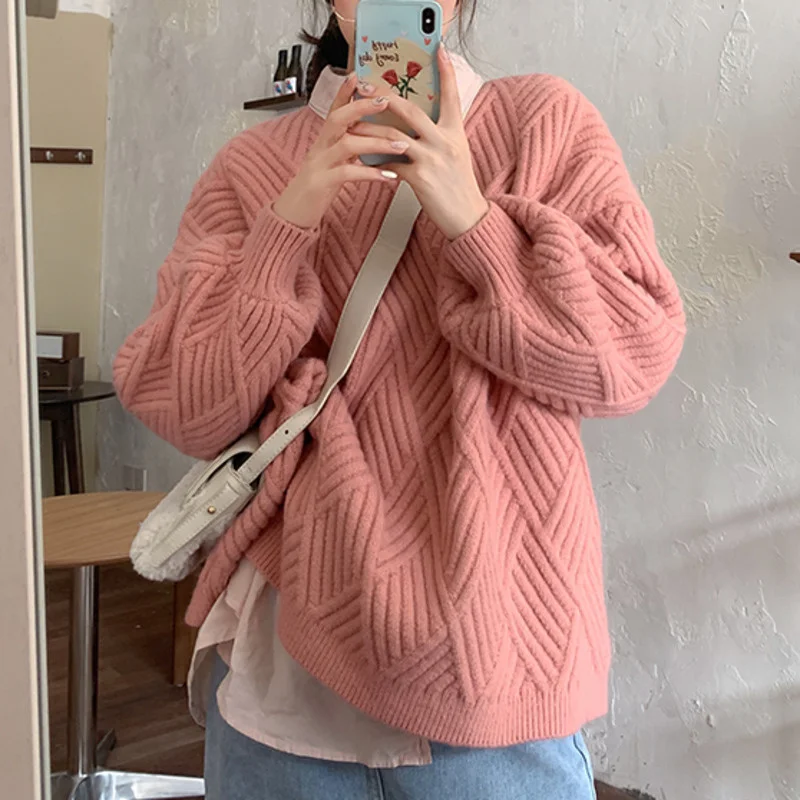 

Ol Outwear Tops Solid Twist Knitted Sweater Women 2020 New Autumn Winter Elegant Thick Warm Female Pullover Sweaters Pull Femme