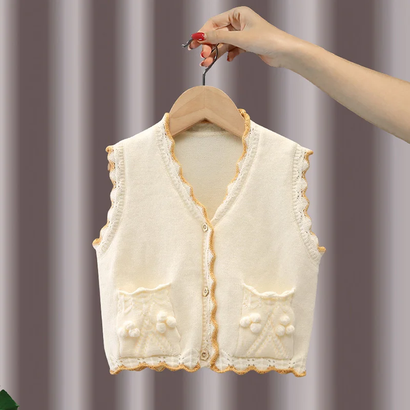 

Вязаный жилет для девочек cмаз, детский модный жилет, Новинка осени 2021, детский однотонный кардиган в Корейском стиле, детский осенний