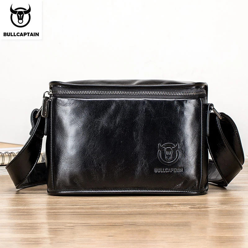 BULLCAPTAIN shoulder bag men's leather cross section small square head layer cowhide mobile phone bag messenger bag small bag