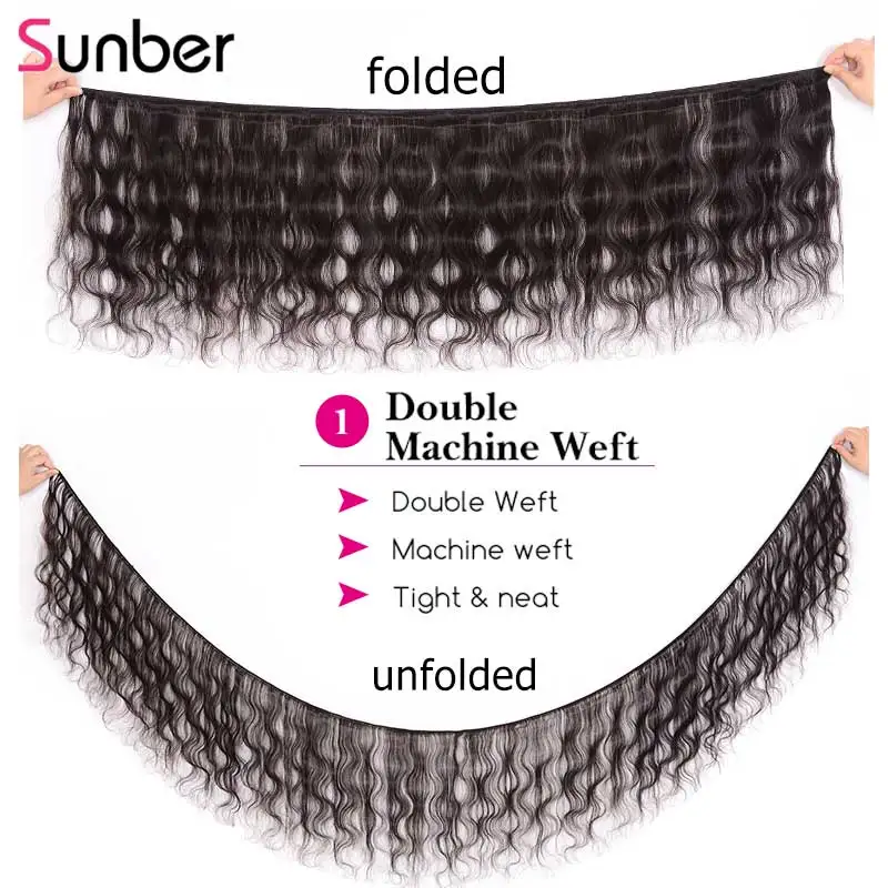 Волосы Sunber перуанские волнистые пучки волос с прозрачной кружевной застежкой Remy