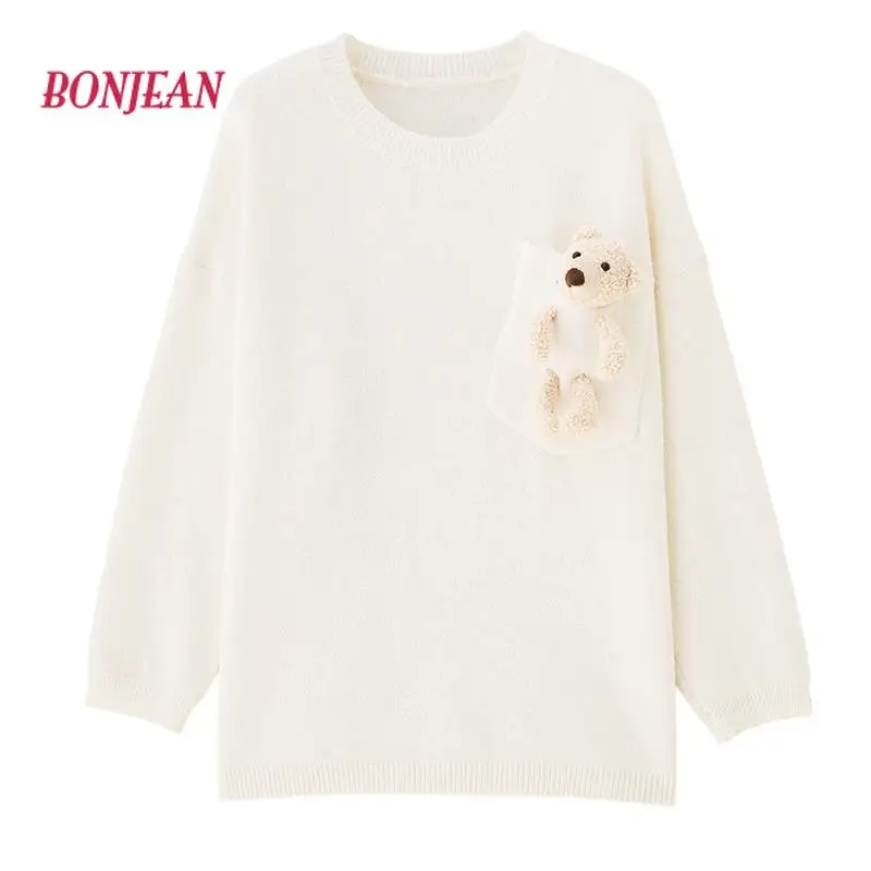 

2020 Autumn Winter sweater women Korean Harajuku Bear Japanese Kawaii Round neck Female sweater loose plus size pullover