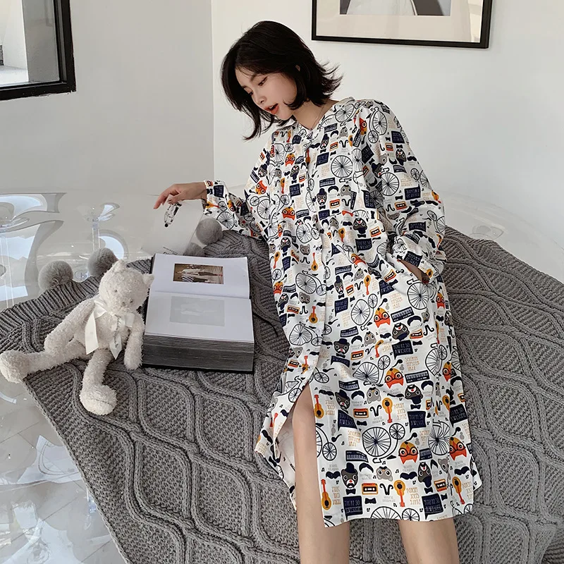 Новинка Осень зима 2019 женская ночная рубашка с модным принтом хлопковая