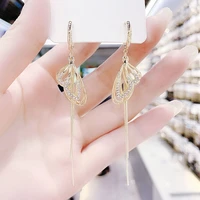 925 fashion temperament long butterfly wings tassel earrings fashion personality thin face stud earrings silver needles jewelry