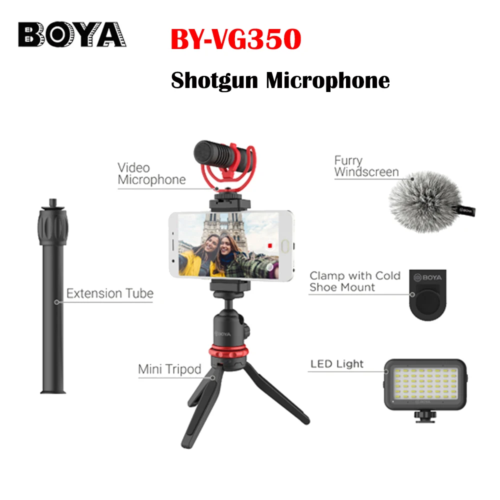 

BOYA BY-VG350 от VG350 Shotgun микрофон, микрофон светодиодный светильник кой, штатив для телефона, комплект для смартфона, Vlog Live Studio Video