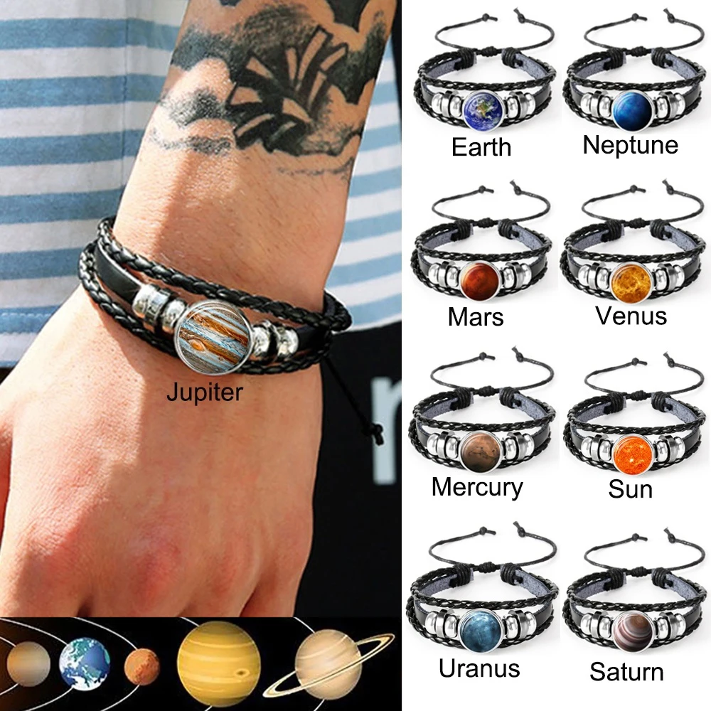 Браслет талисман с солнечной системой кожаный плетеный браслет изображением