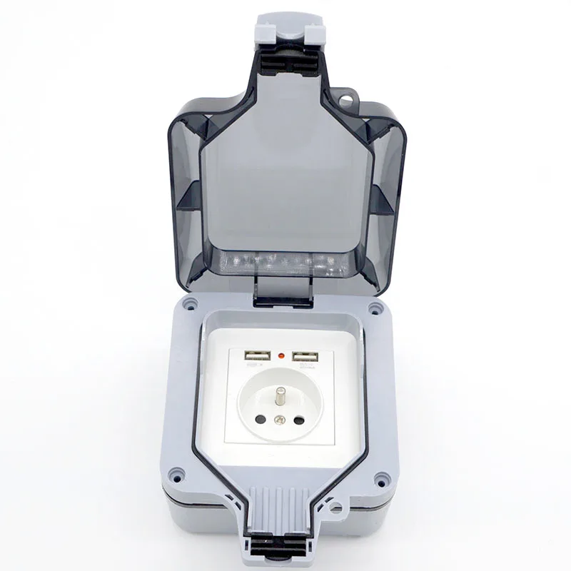 

Hot Sale New Outdoor Waterproof USB Socket Wall Plug EU Standard German Style 250V 16A Power Supply Jack Special Wholesale