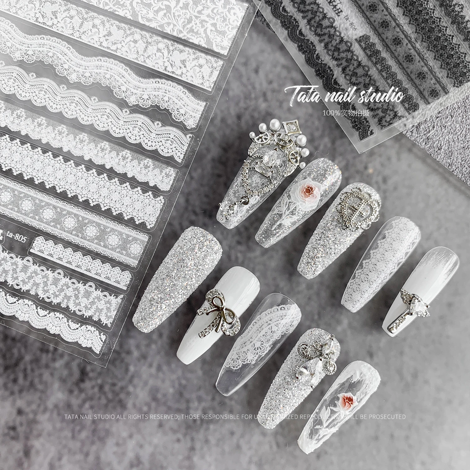 

Beautizon lace pattern Nail Sticker 3D Engraved Nail Stickers Flower Rose Nail Art Decorations Nail Decals Design