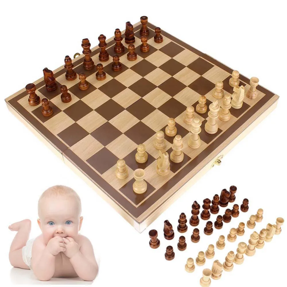 Винтаж древесины штук Набор для игры в шахматы складные шахматная доска