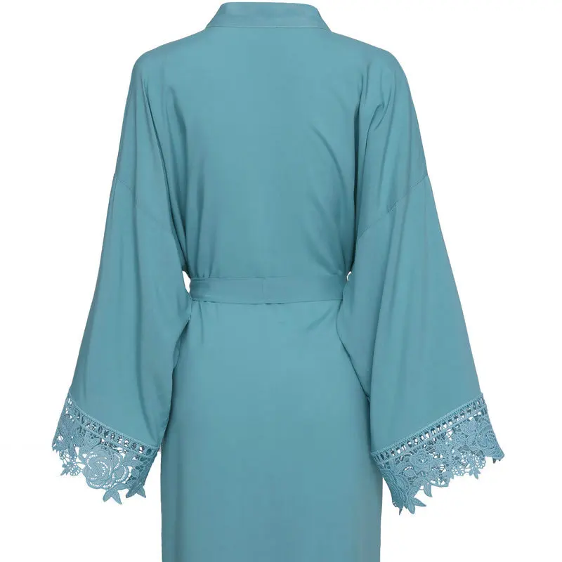 dusty green no text YUXINBRIDAL пыльный зеленый однотонный хлопковый Халат кимоно с кружевной отделкой женский свадебный халат белый халат для сна - Цвет: dusty green no text