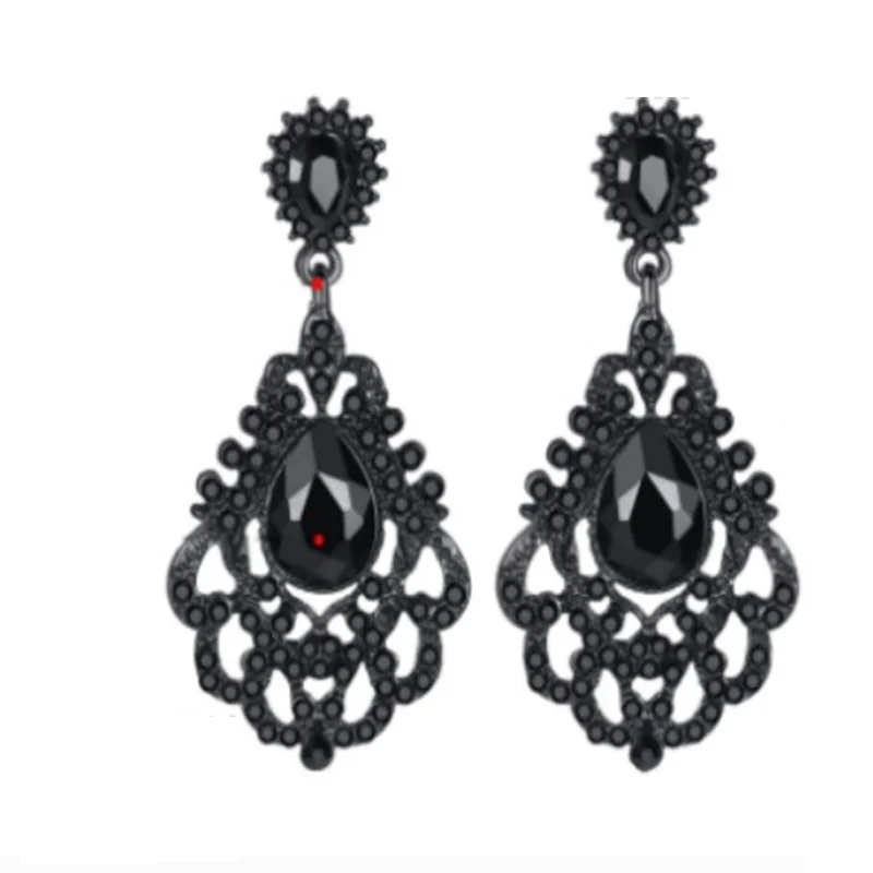 

Popular Ladies Hollow Out Black Water Drop Teardrop Rhinestone Crystal Zircon Dangle Earrings for Women Party Wedding Jewelry