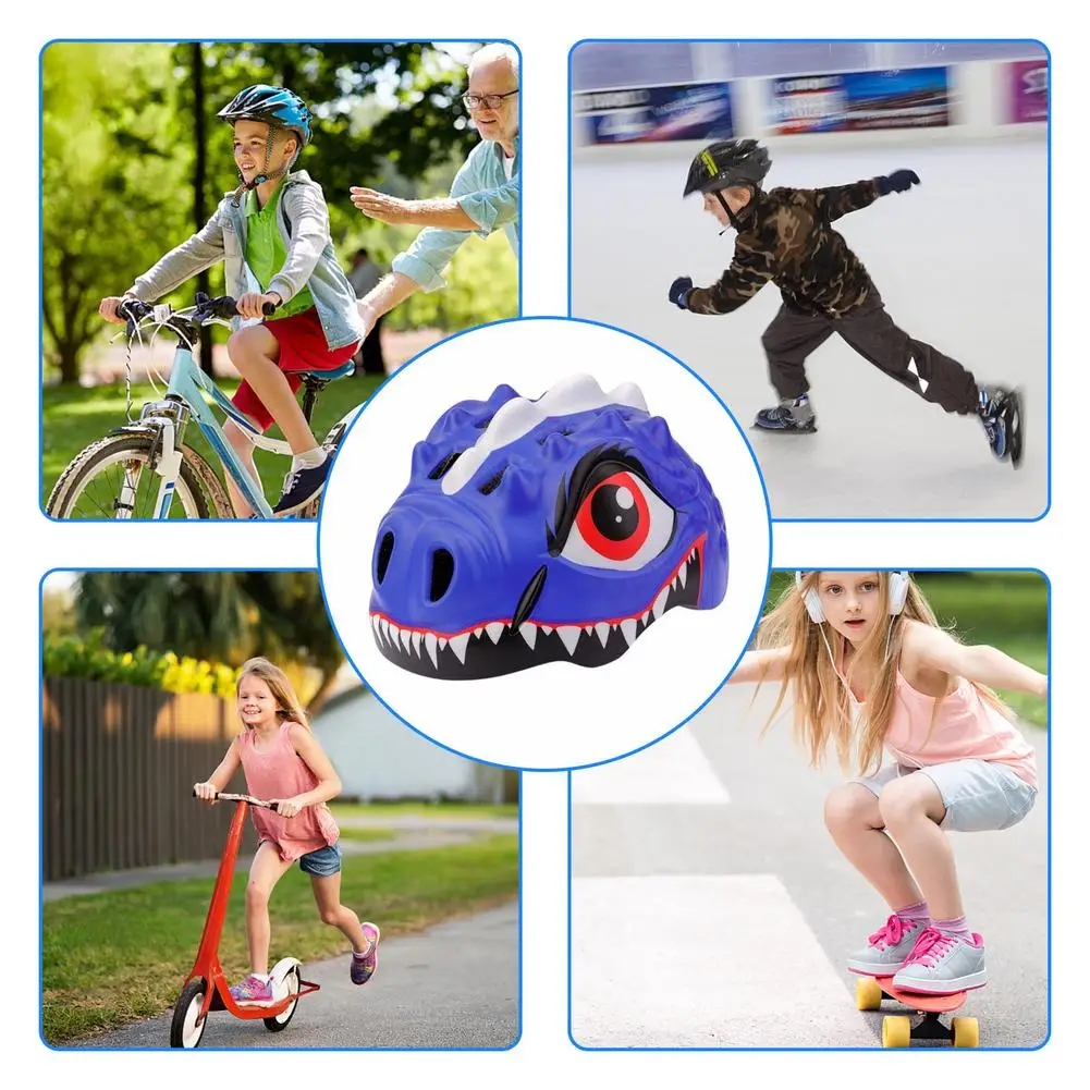 Dinosaur Bike Helmets For Kids Cute Cartoon Lightweight Adjustable Breathable Protective Skateboard H | Спорт и развлечения