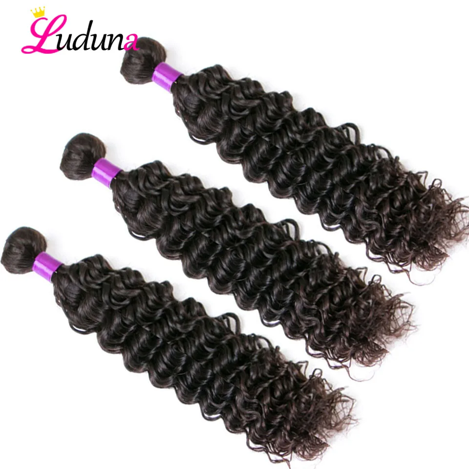 Luduna бразильские волнистые пряди с закрытием человеческие волосы ткет 3 кружевной