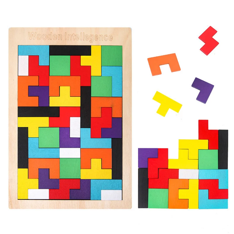

Wooden Puzzle Blocks Tangram Jigsaw Brain Tetris Game Intelligent Educational Toys Preschool Children Kids Christmas Gifts