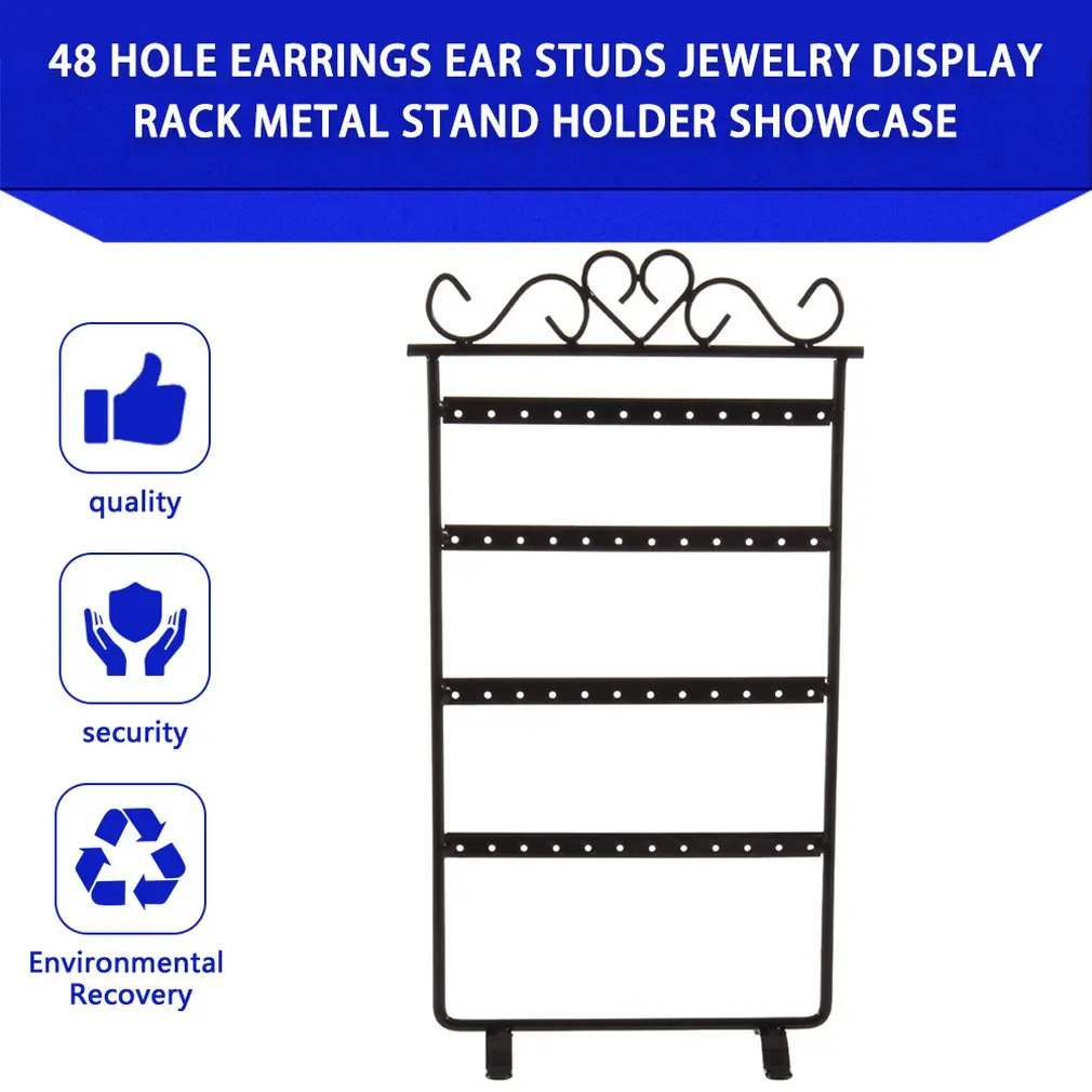 Фото Стеллаж для сережек-гвоздиков с 48 отверстиями, металлическая подставка для ювелирных изделий, витрина для розничной торговли или дома, розо... №4