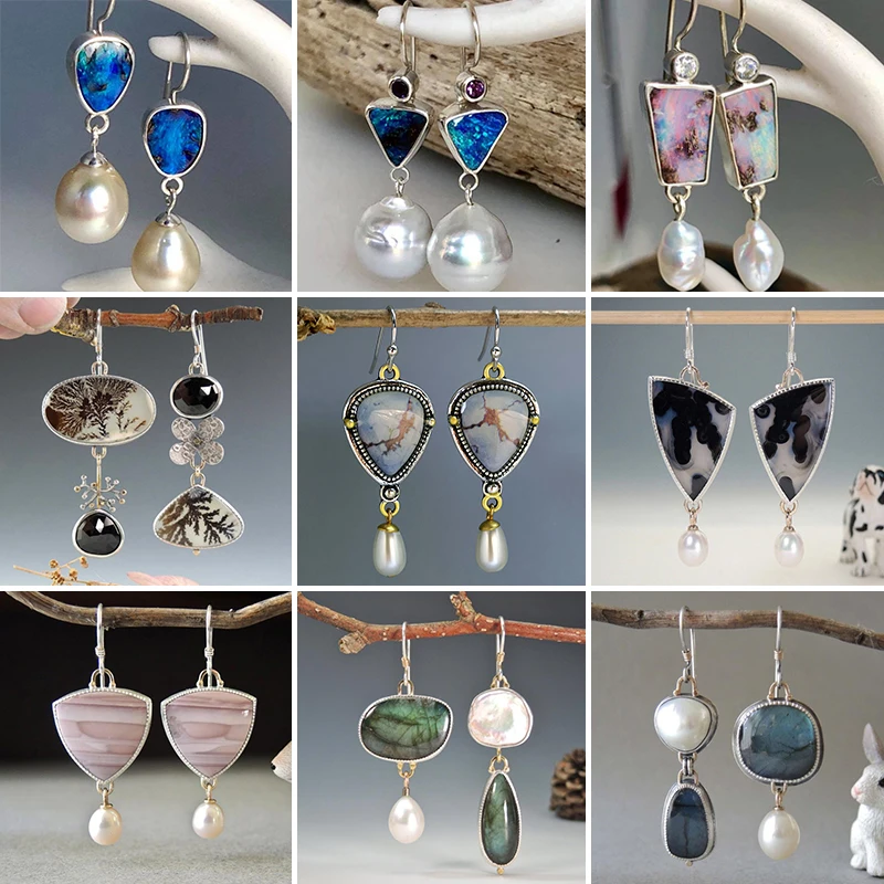

Bohemian Vintage Pearl Dangle Earrings For Women Wedding Party Jewelry Geometric Stone Hook Earring Accessories