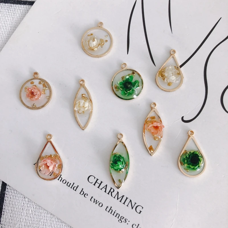 

DIY Jewelry Accessories Epoxy Sealed Gold Foil Flowers Round Drop Shaped Horse Eye Pendant Jewelry Accessories Materials