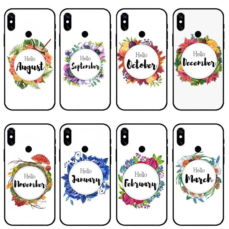 

Flowers leaves month text art Phone Case For Xiaomi Redmi 7 8 9t a3Pro 9se k20 mi8 max3 lite 9 note 9s 10 pro