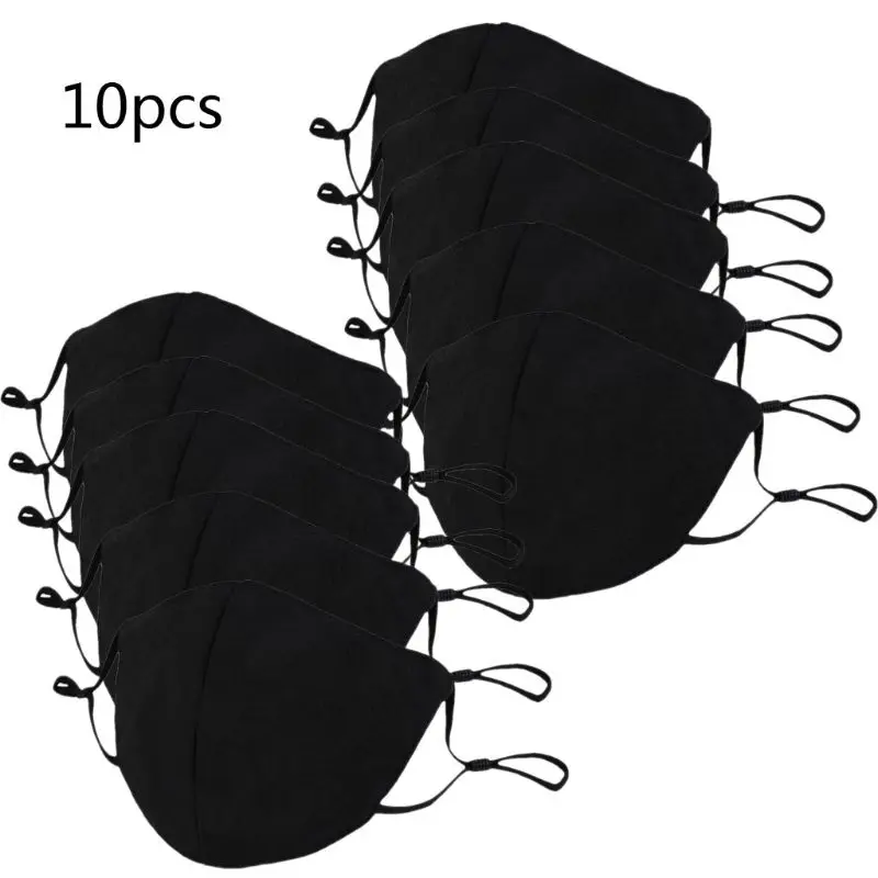 

10Pcs Adult Black Mouth Mask Adjustable Dust Proof PM2.5 Mask Cotton Mouth Mask Washable Reusable Outdoor Face Masks