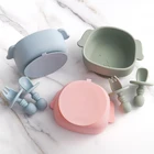 Подарок для будущей матери, милая мультяшная собака, детская посуда, тарелки для кормления, поднос для еды, силиконовая миска, вилка, ложка, детские вещи