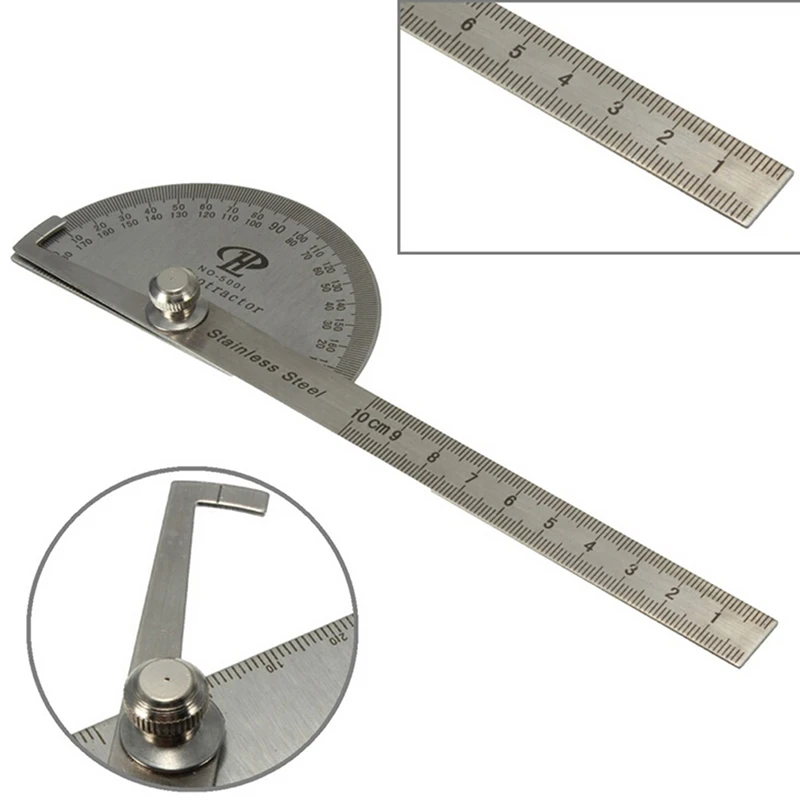 

1 PCS 100mm Stainless 180 Degree Adjustable Protractor Stainless Steel Angle Gauge Round Head Caliper Measuring Ruler