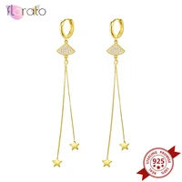 925 sterling silver ear buckle star long tassel earrings for women shell shaped crystal drop dangle hanging earrings jewelry