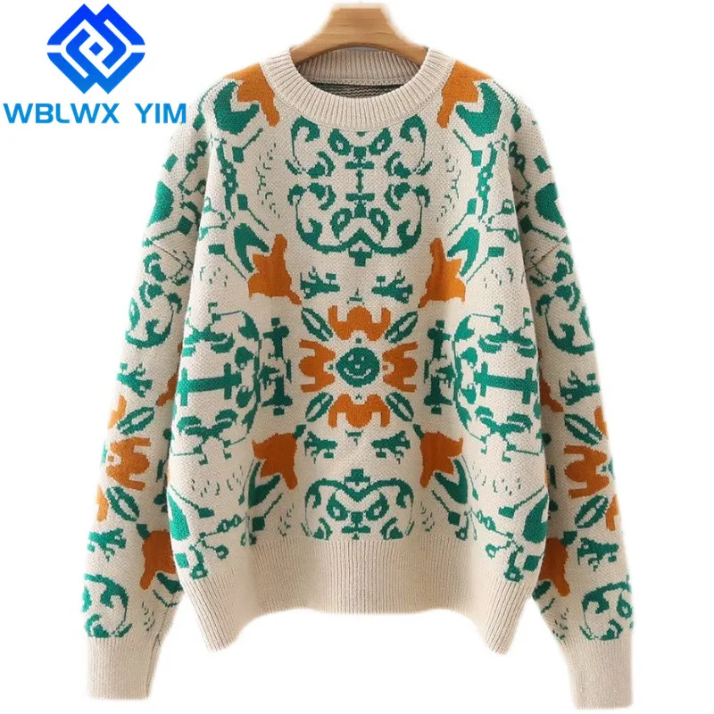 

Autumn Winter Knitted Sweater Women 2021 New Fashion O-Neck Long Sleeve Patchwork Pullover Female Thick Warm Sweaters Loose Tops